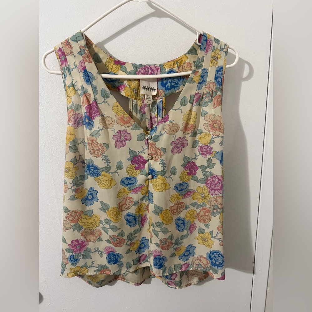 Yaya Nom De Plume Floral Tank Top Boho Cottagecore Lightweight Blouse Size L